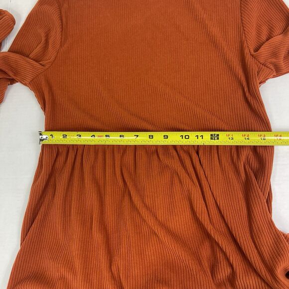Cupshe Dress Ribbed Burnt Orange Tiered Long Balloon Sleeves Milk Maid XL Fall - Picture 10 of 12